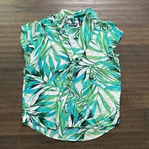 New York & Company  Palm Print Tie Neck Blouse NWOT Sz XL